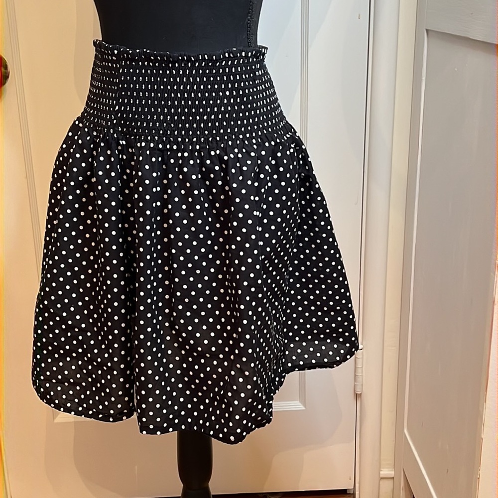 H&M Skirt or Swim Cover-up w/ rouched waist-black/white polka dots- size Large